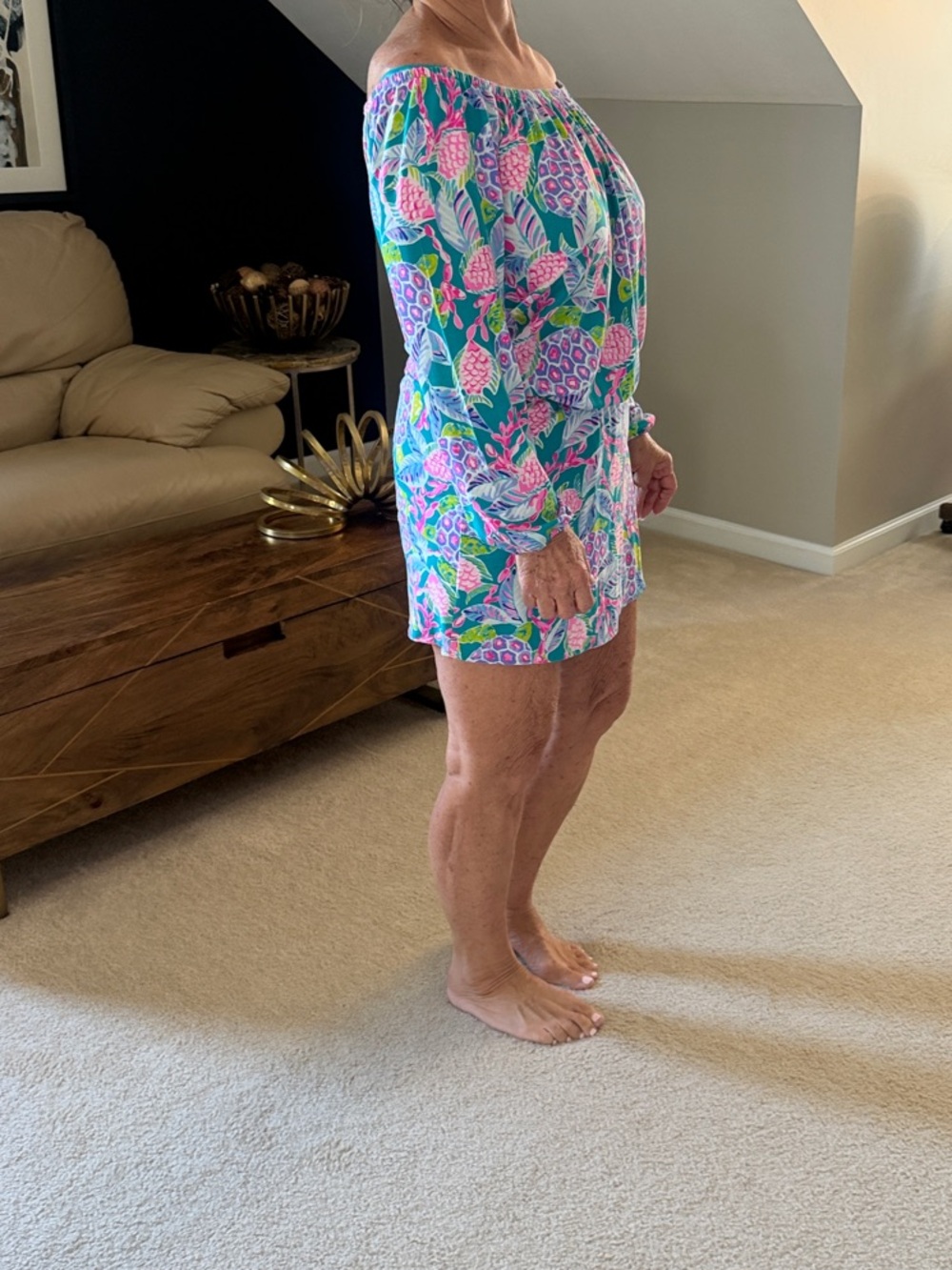 Lilly Pulitzer Teal, Pink and Blue Off-Shoulder Tunic